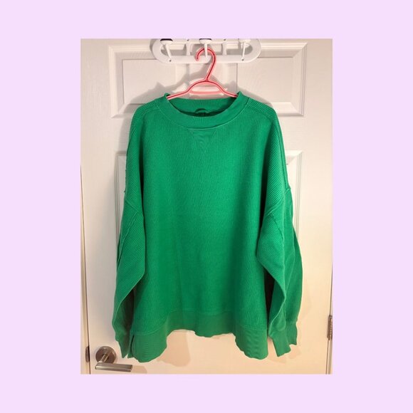 Aerie Big Chill Textured Crewneck Sweater, Bright Green, Size L - Picture 4 of 6